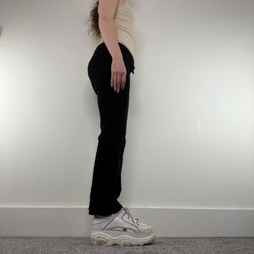 Y2K vintage pinstripe trousers stretchy tailored low rise bootcut