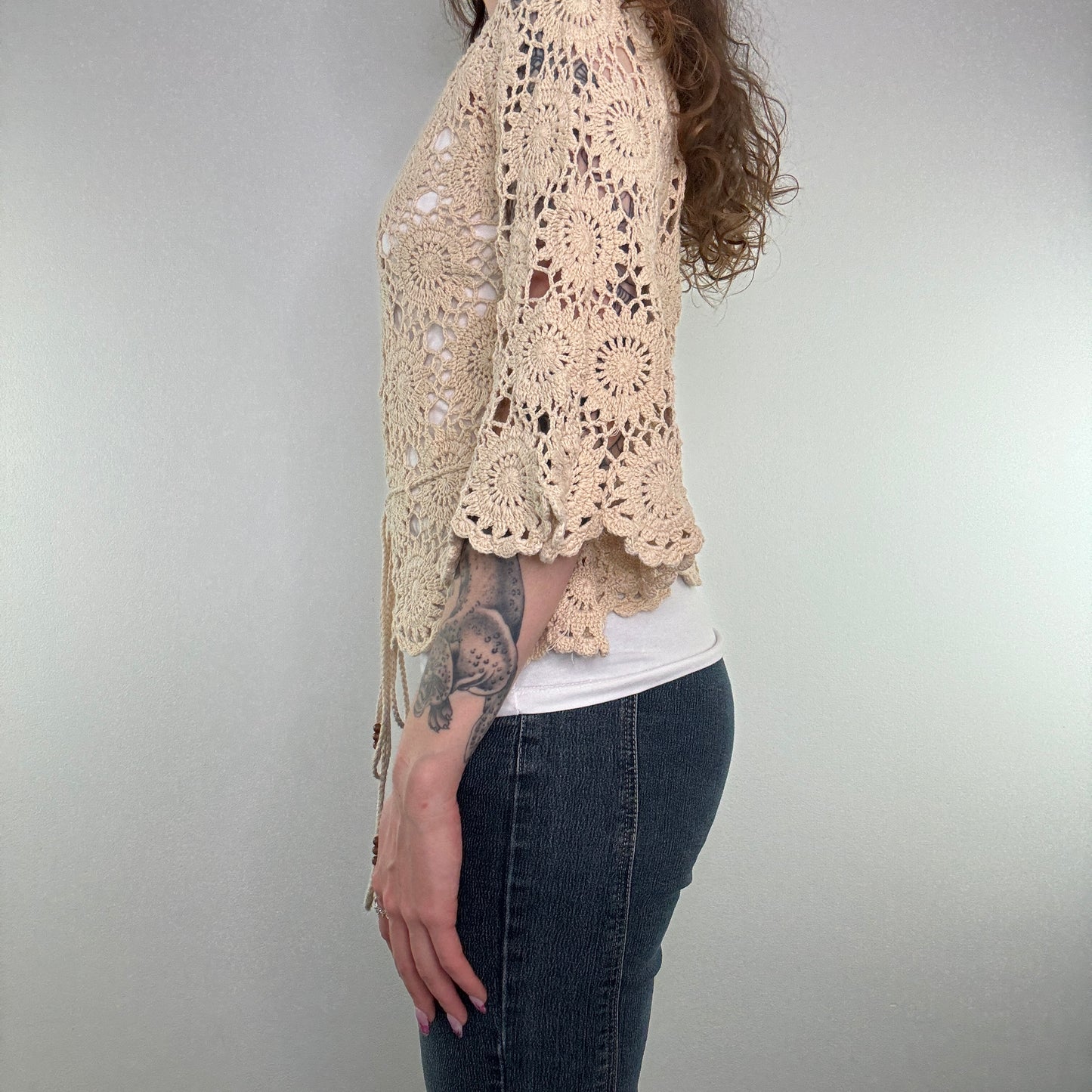 Y2K vintage crochet half sleeve bow top