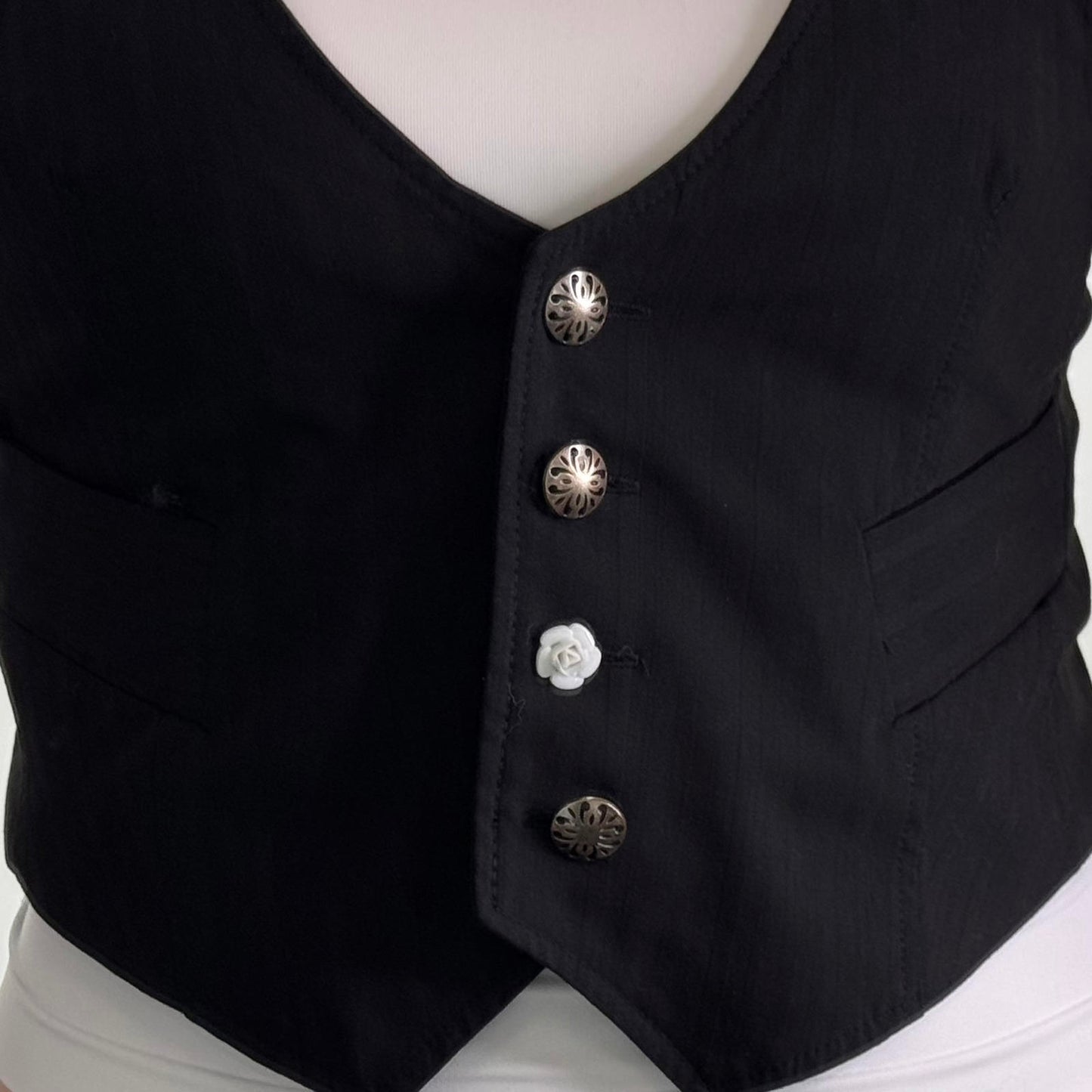 Y2K vintage waistcoat top striped low cut bust v neck buttons flower cropped