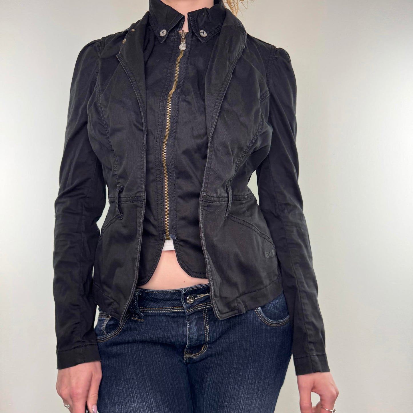 Y2K vintage fitted zip up denim blazer stretchy jacket archive avant garde