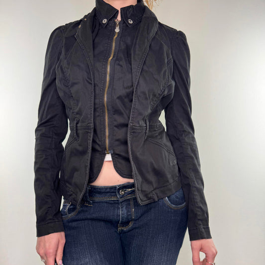 Y2K vintage fitted zip up denim blazer stretchy jacket archive avant garde