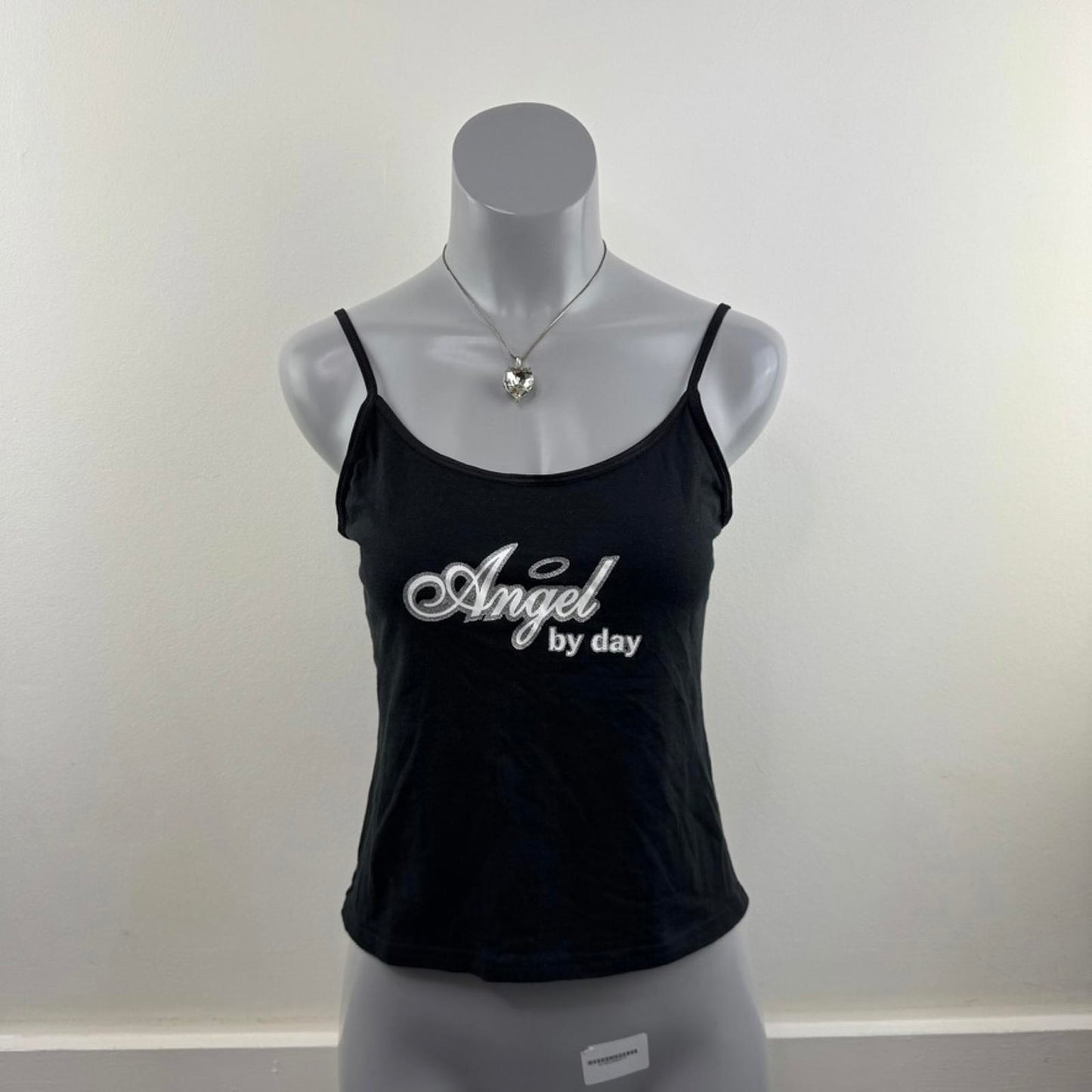 Y2K vintage Ann Summers cami top angel by day slogan sparkly graphic print