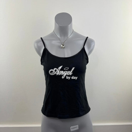 Y2K vintage Ann Summers cami top angel by day slogan sparkly graphic print