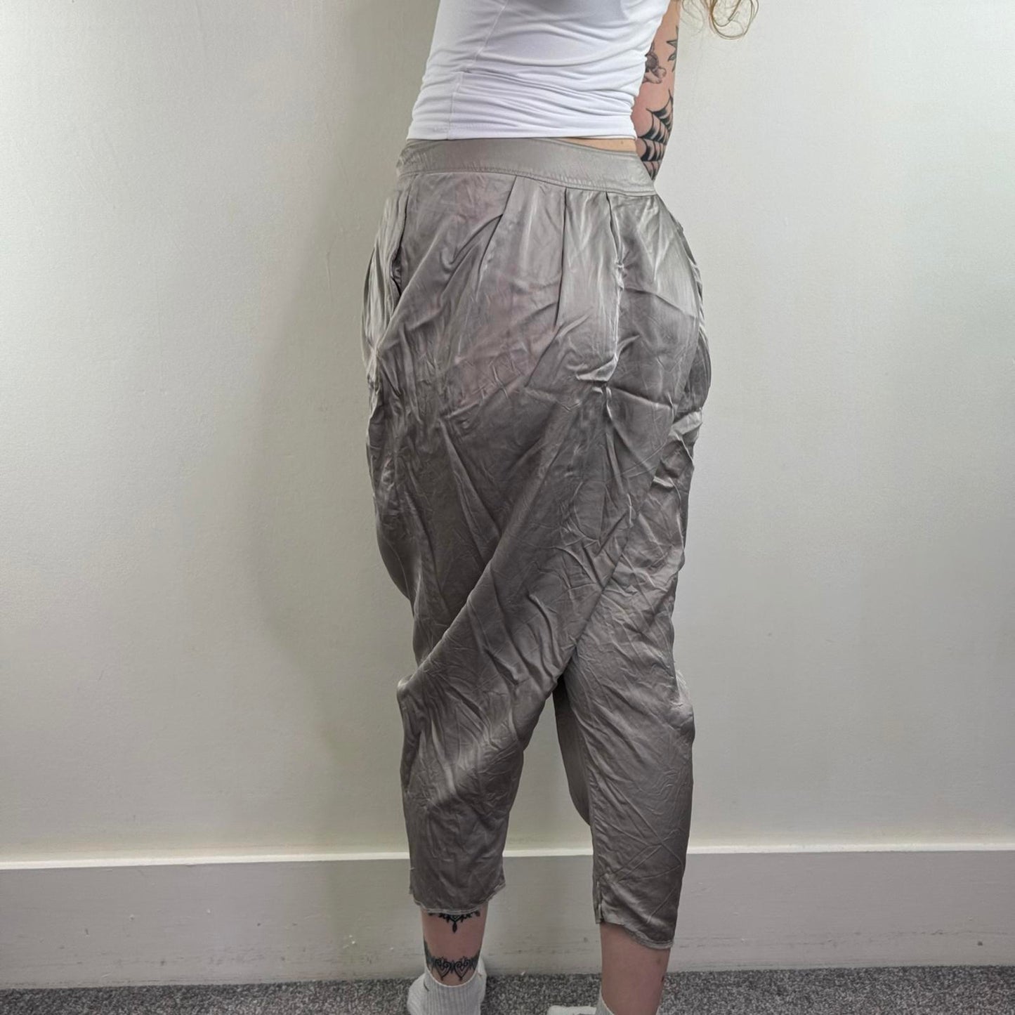 Vintage McQ Alexander McQueen silver harem pants trousers silver baggy carrot