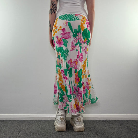 Y2K vintage floral palm tree maxi skirt