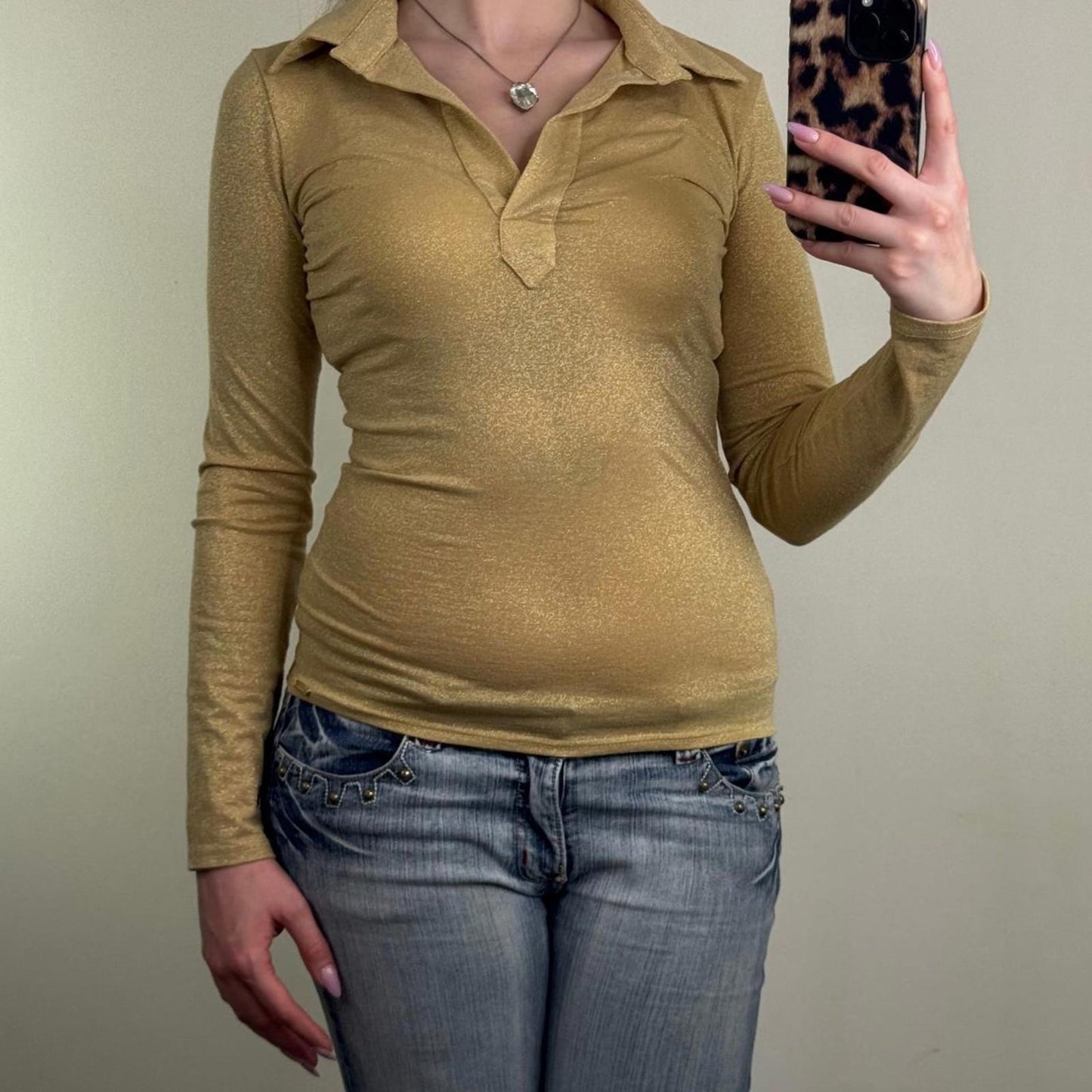 Y2K vintage Morgan De Toi long sleeve top mesh glitter sparkly ruched v neck
