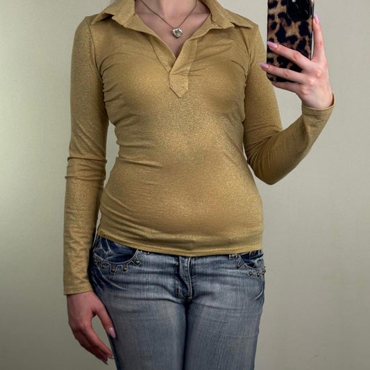Y2K vintage Morgan De Toi long sleeve top mesh glitter sparkly ruched v neck