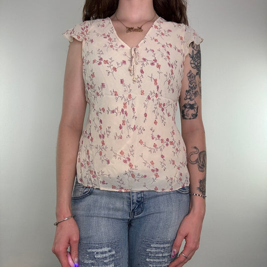 Y2K vintage cap sleeve ditsy floral top