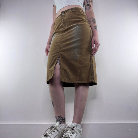 Y2K vintage faux suede faded midi skirt
