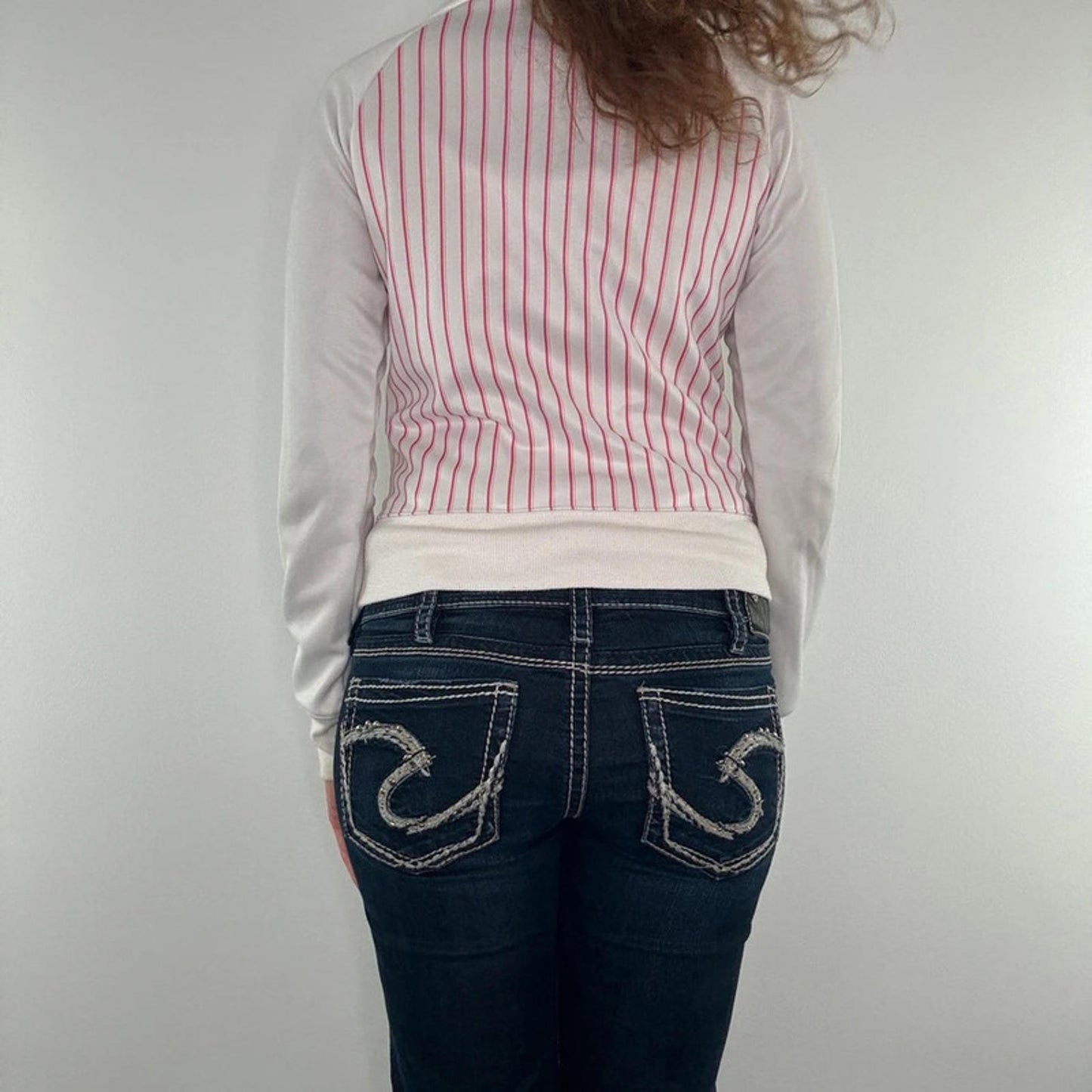 Y2K vintage Puma pinstripe zip up jumper white baby pink