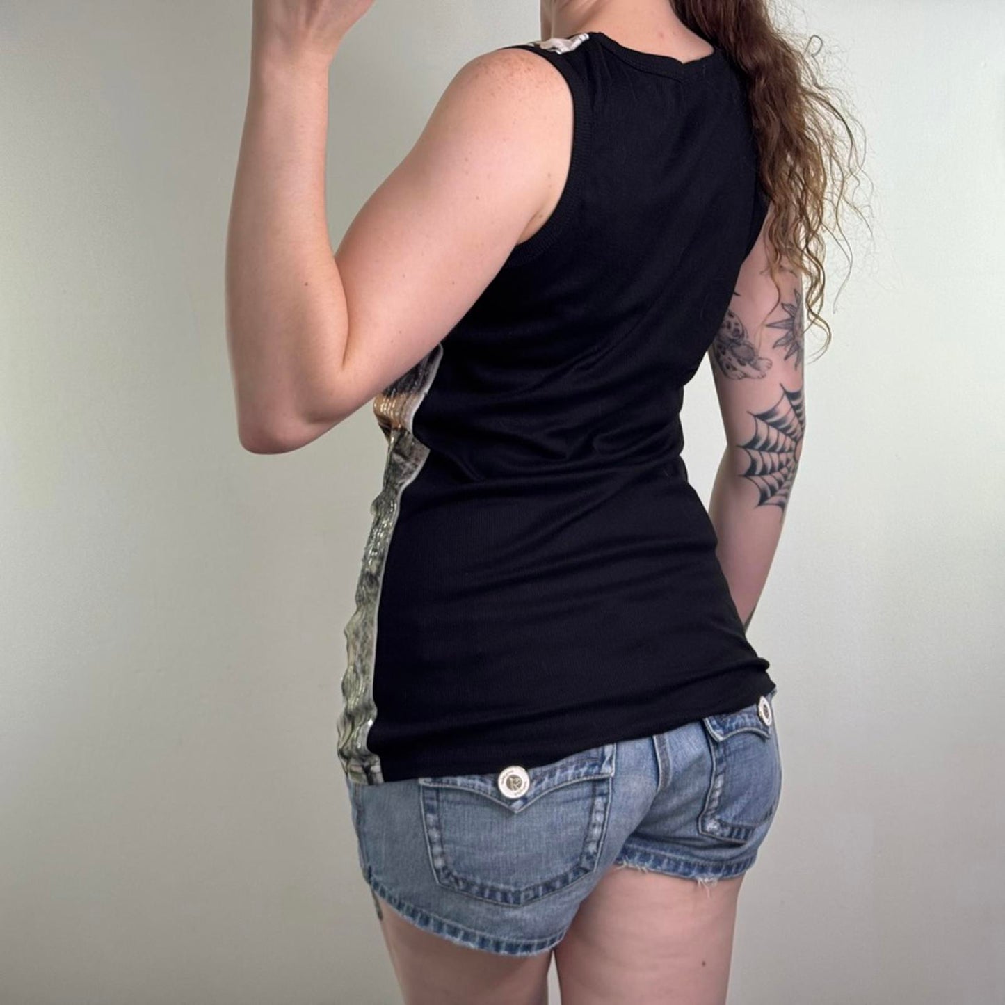 Y2K vintage sequin tank top graphic print woman ribbed long line length