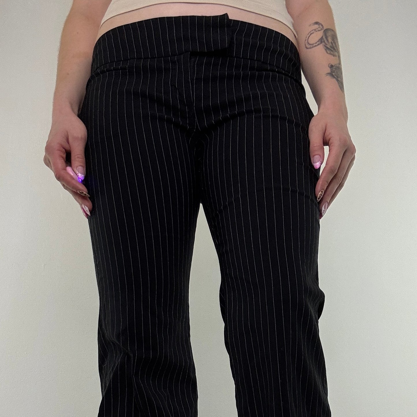 Y2K vintage pinstripe trousers stretchy tailored low rise bootcut