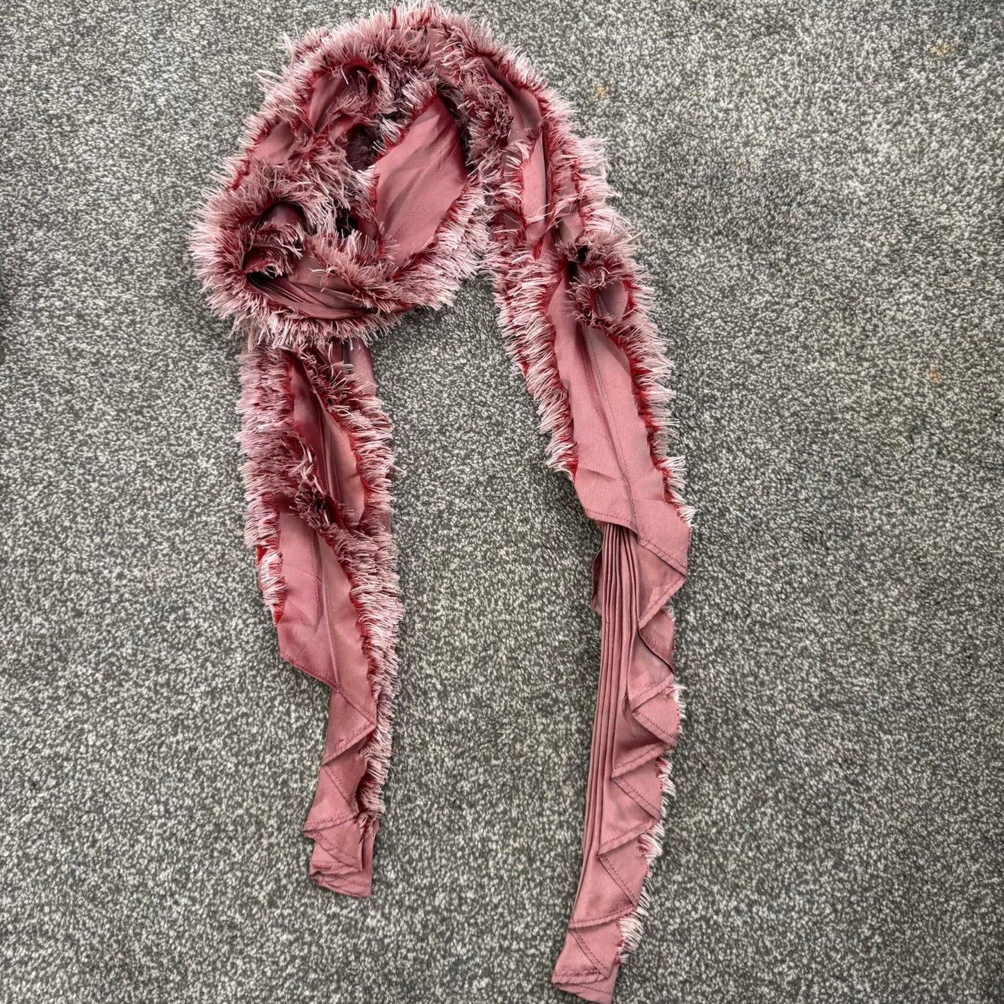 Y2K vintage crinkle fluffy scarf shaggy dark pink boho ruffle