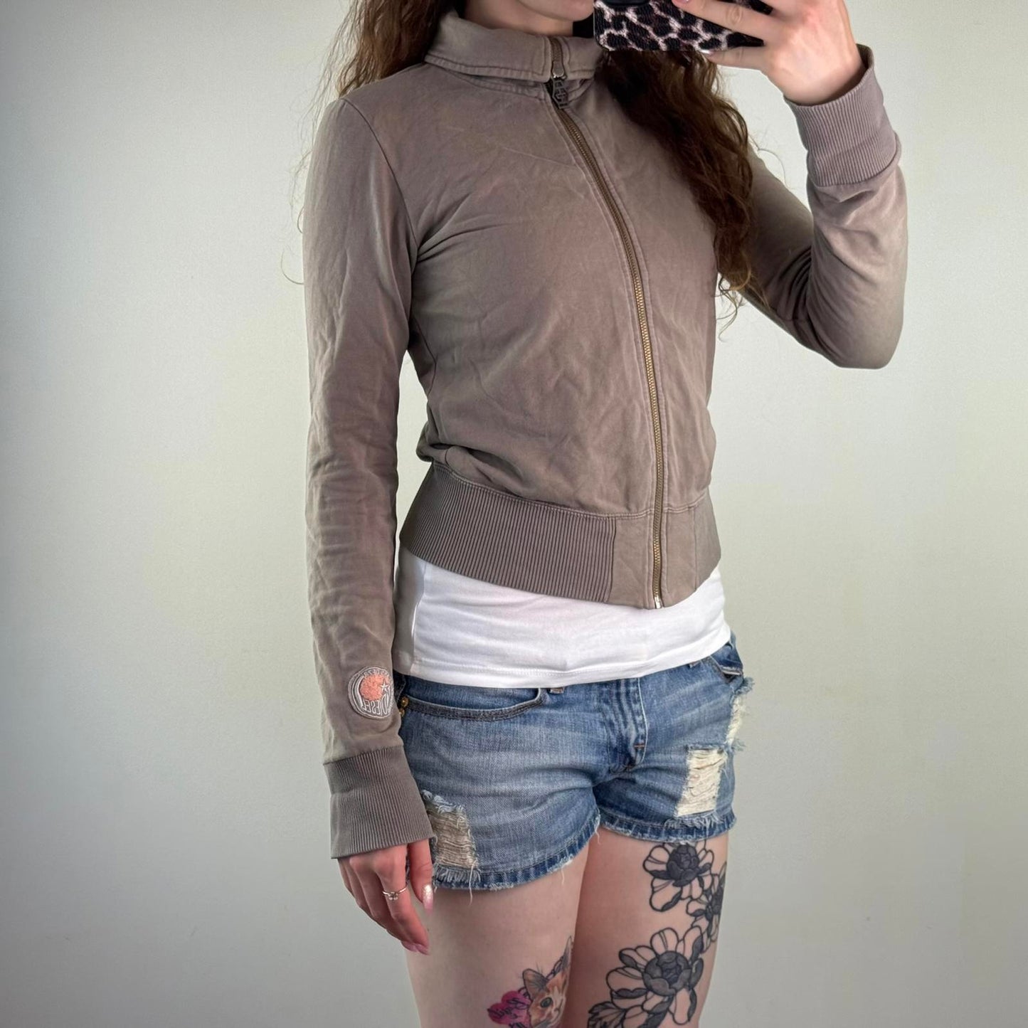 Y2K vintage Diesel zip up jumper light brown cropped elastic waistband cuffs