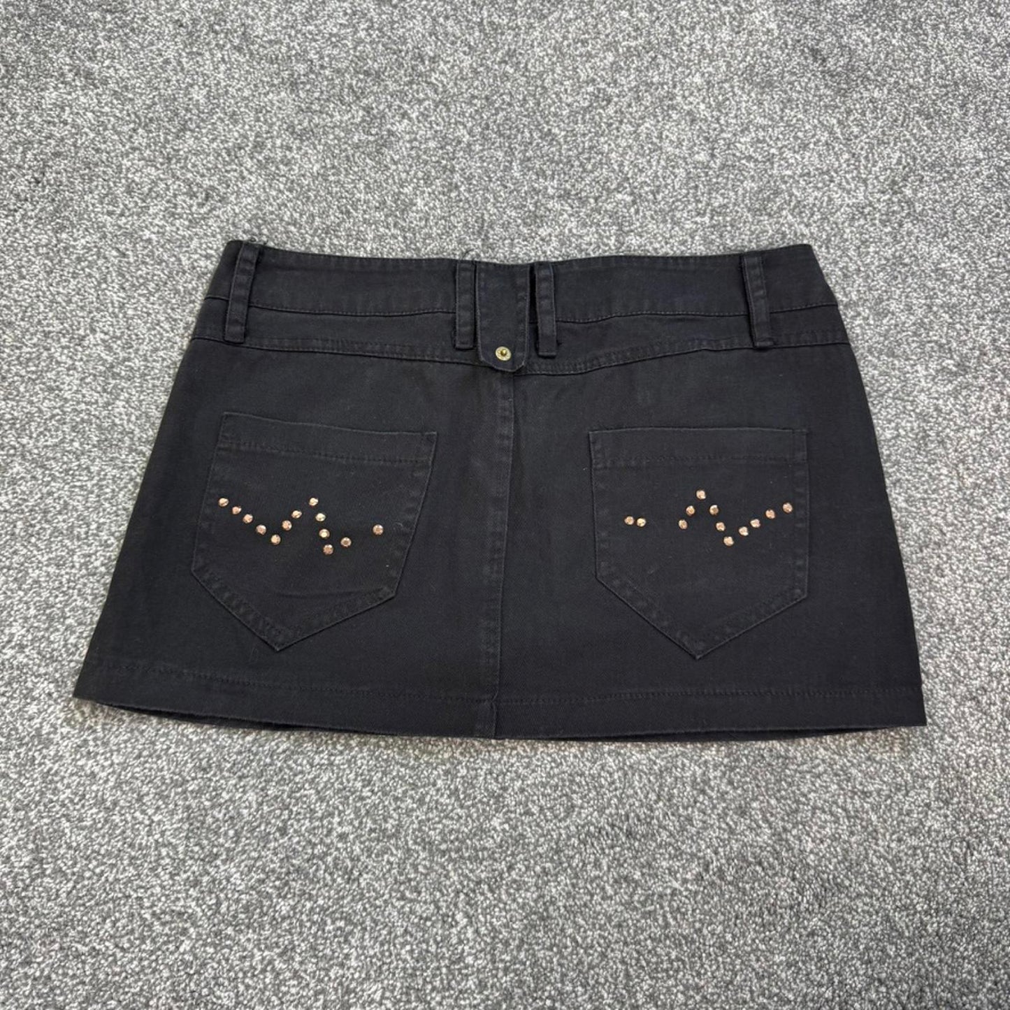 Y2K vintage low rise denim mini skirt black studded