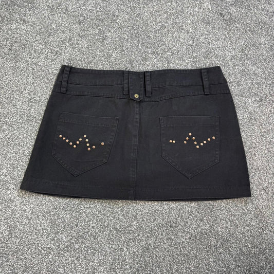 Y2K vintage low rise denim mini skirt black studded