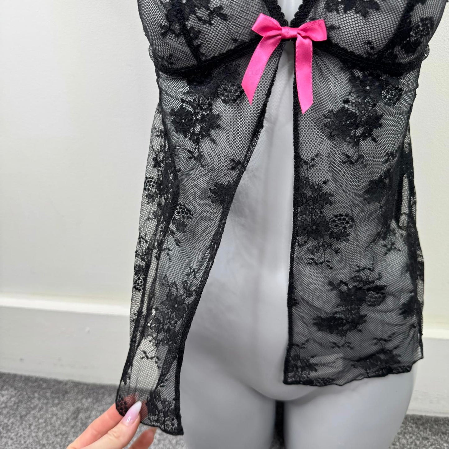 Y2K vintage lace sheer cami top babydoll open front sheer bow floral strappy