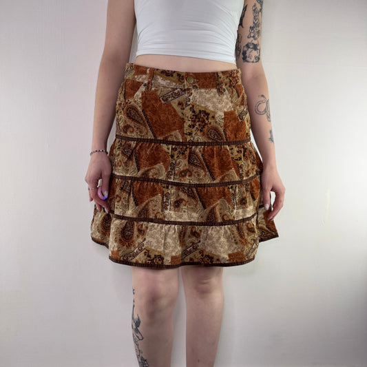 Y2K vintage corduroy tiered paisley midi skirt
