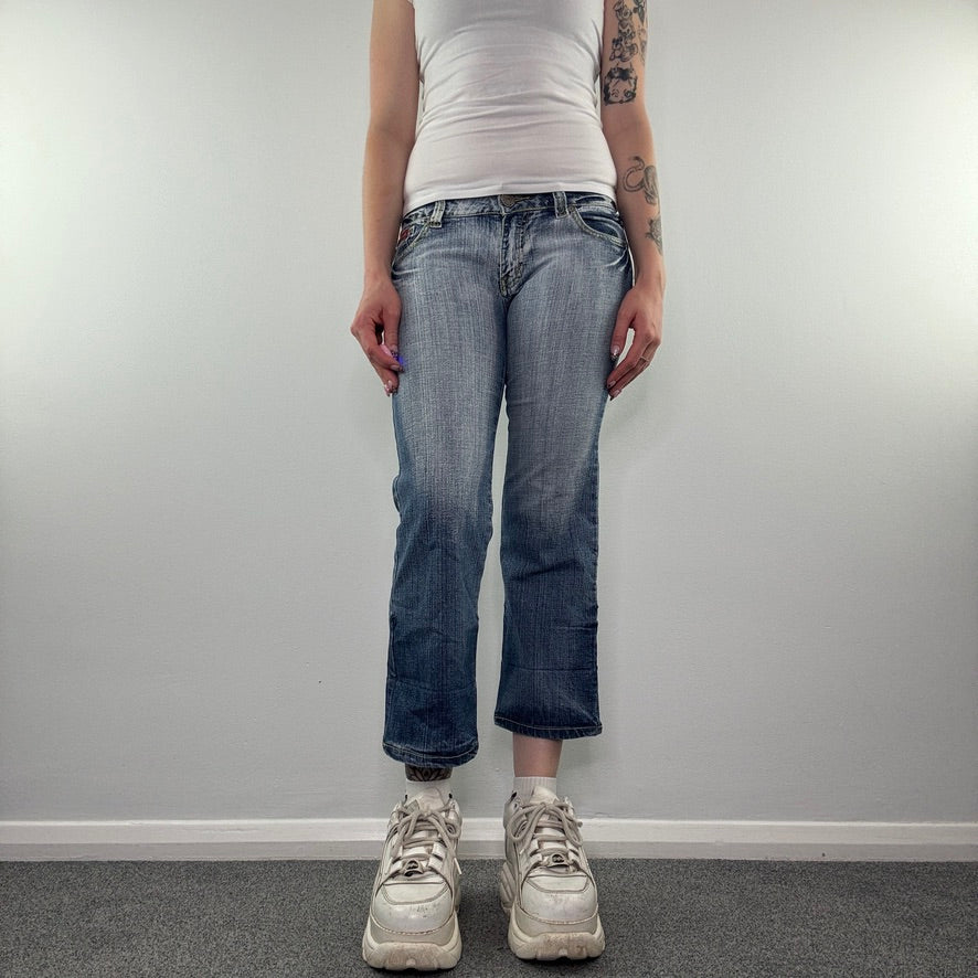 Y2K vintage low rise faded denim capri jeans