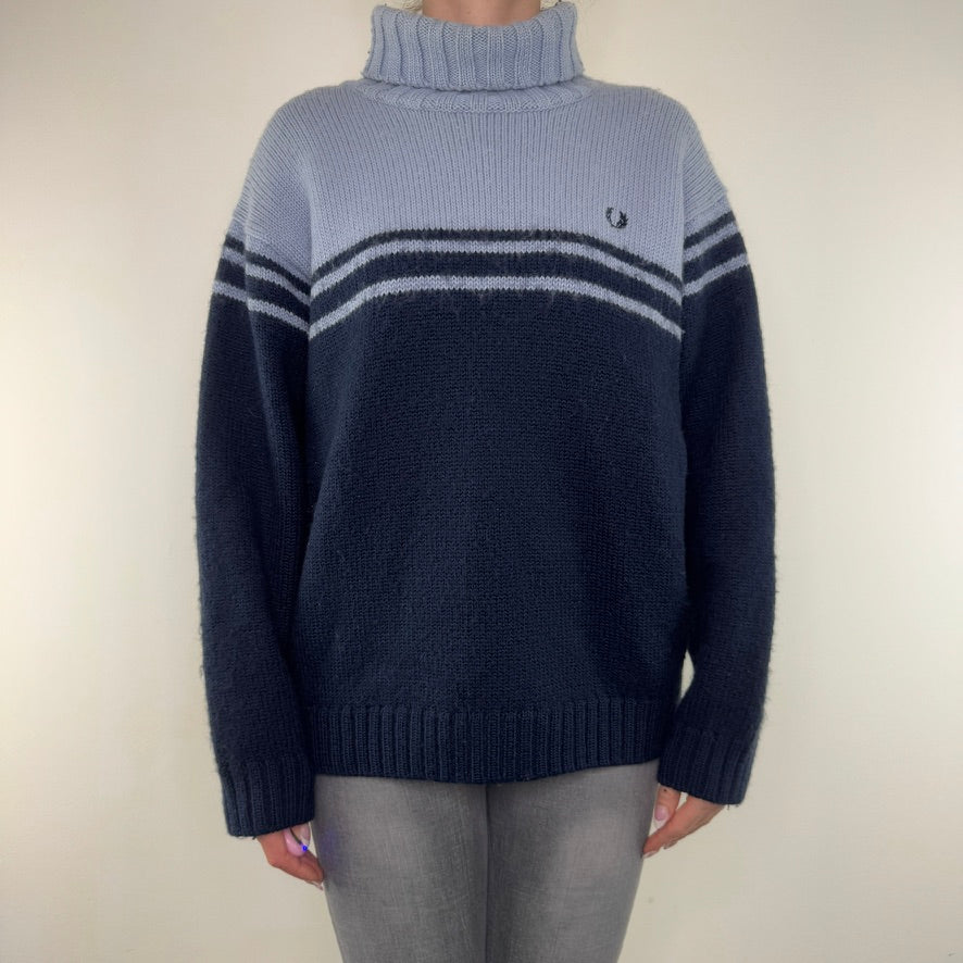 Vintage Fred Perry jumper roll neck turtleneck jumper stripe part wool