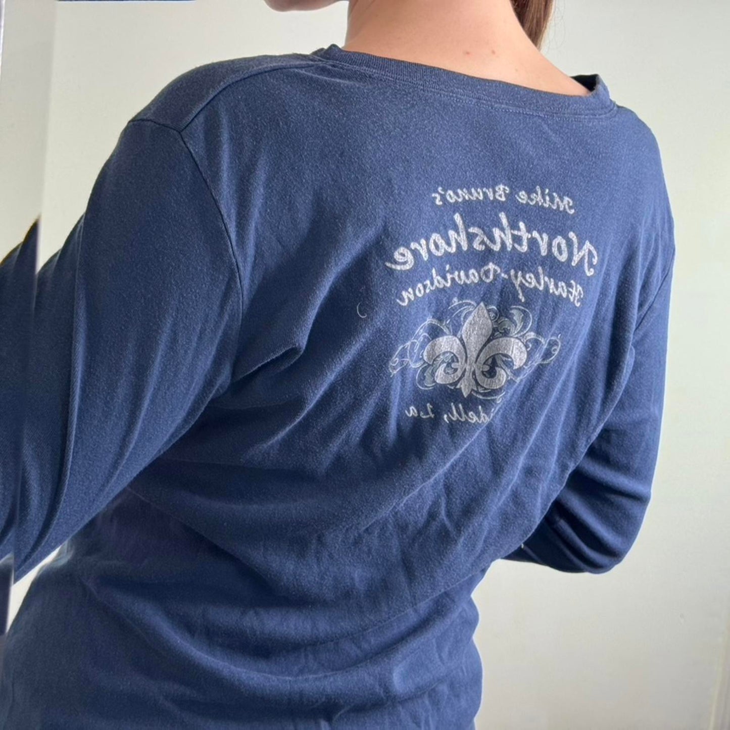 Vintage Harley Davidson long sleeve top skull filigree fleur de lis graphic