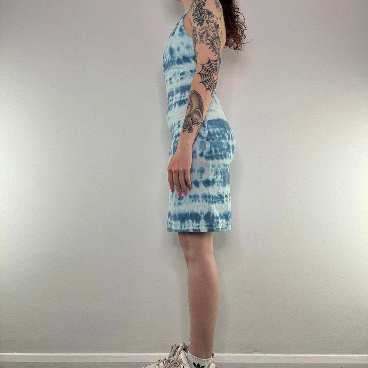 Y2K vintage ombre mini dress summer tie dye stretchy above knee racerback ruched