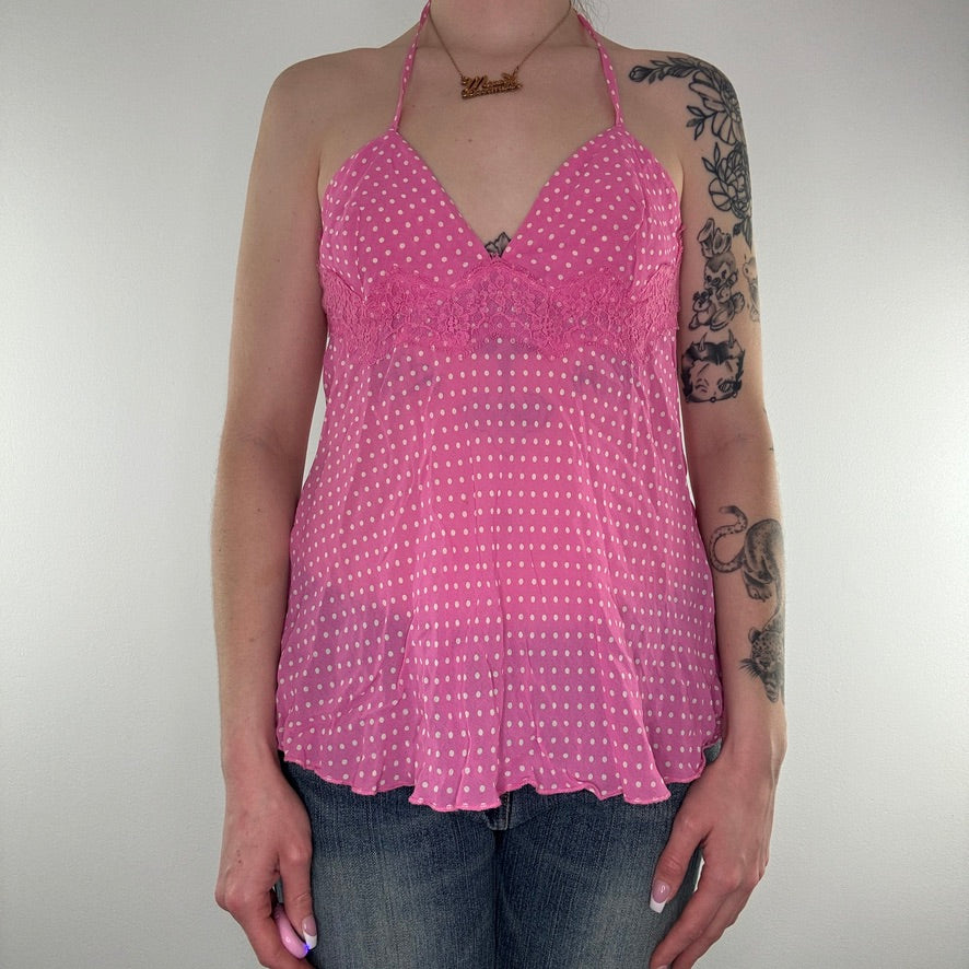 Y2K spotty sheer halter neck floaty top