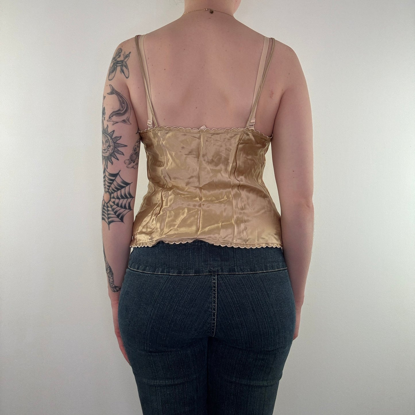 Y2K vintage gold satin button up silk cami top