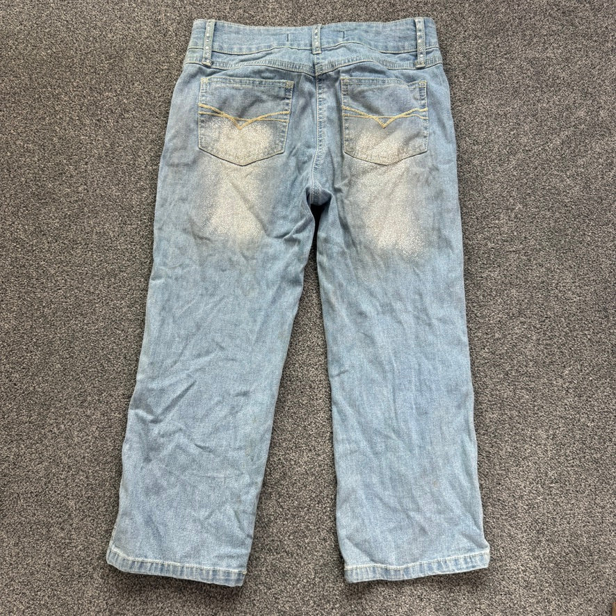 Y2K mcbling sparkly denim capri jeans