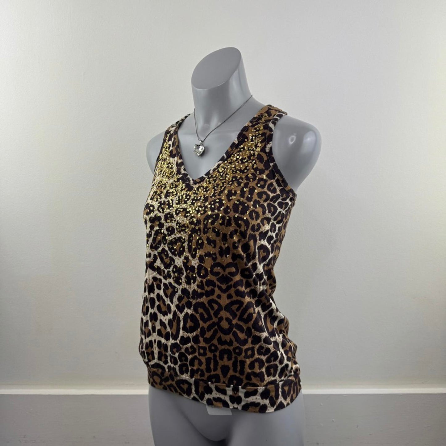 Y2K vintage leopard print sequin tank top racerback v neck sporty