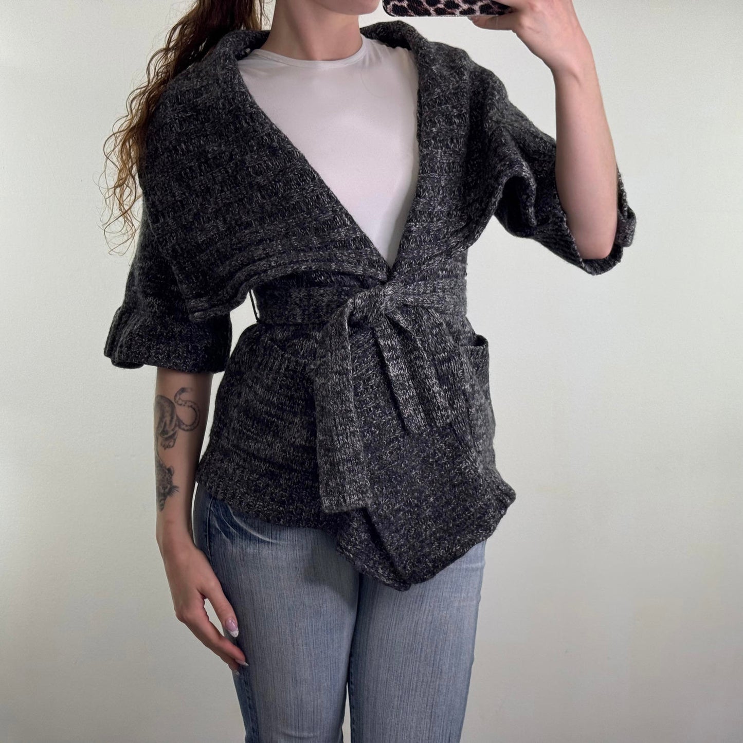 Vintage Karen Millen cashmere angora wool blend short sleeve cardigan belt