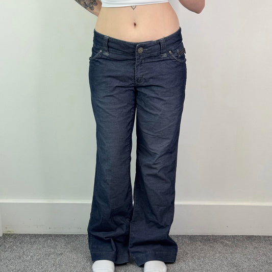 Y2K vintage mid rise baggy wide leg flared denim jeans lightweight embroidered