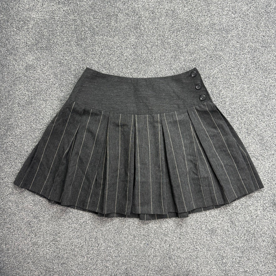 Y2K dark grey pinstripe pleated office mini skirt