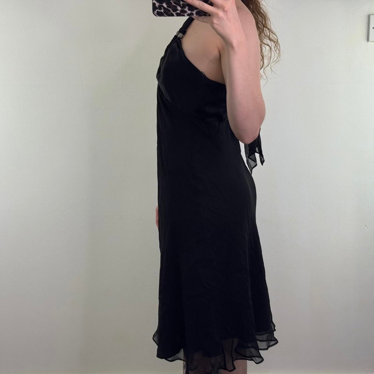 Y2K vintage 100% silk halter neck midi dress open front a line lightweight