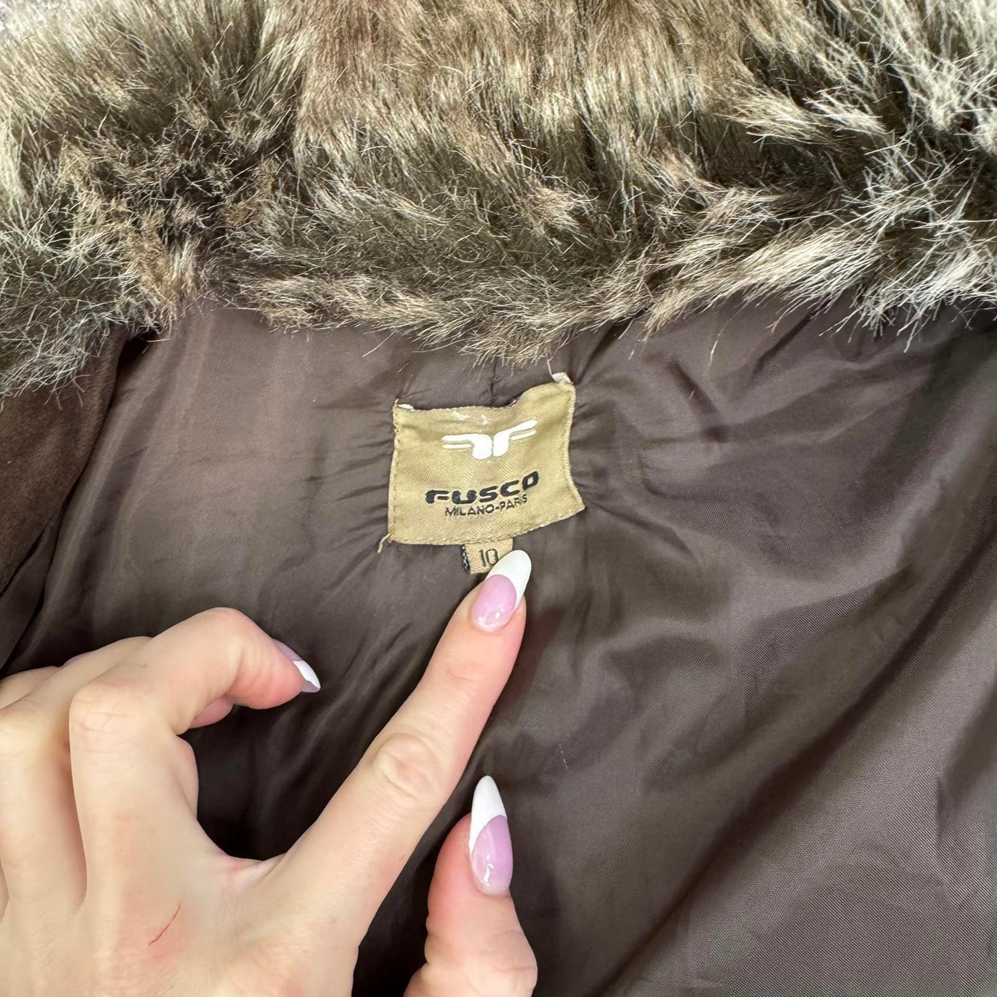 Y2K vintage faux fur long zip up coat cargo pocket faux suede ribbed cuffs