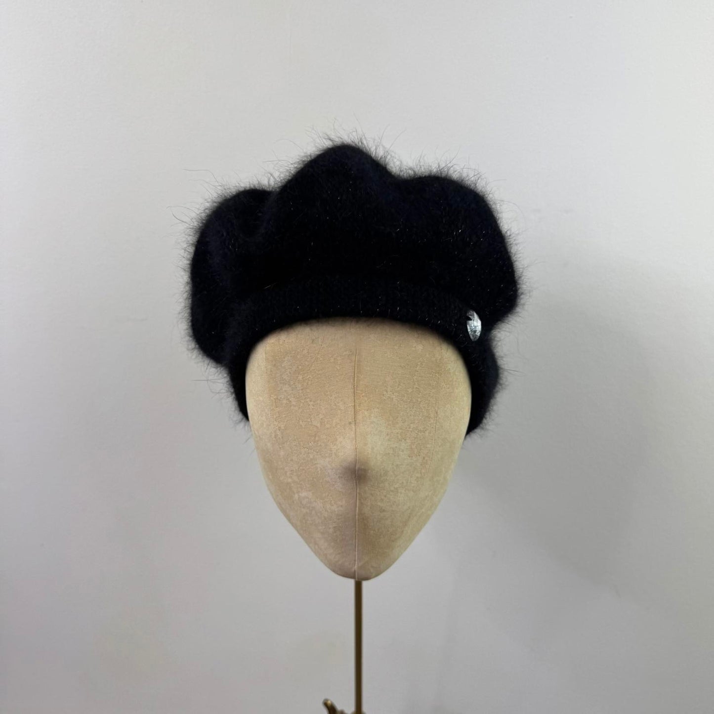 Y2K vintage angora wool blend beret hat glitter slouchy