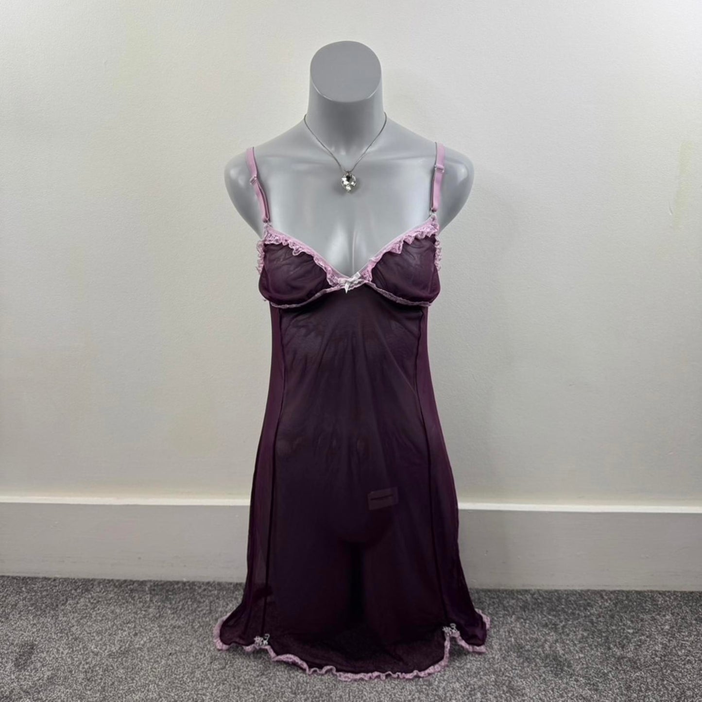 Y2K vintage Dolce & Gabbana mesh chemise night dress sheer purple frill bow