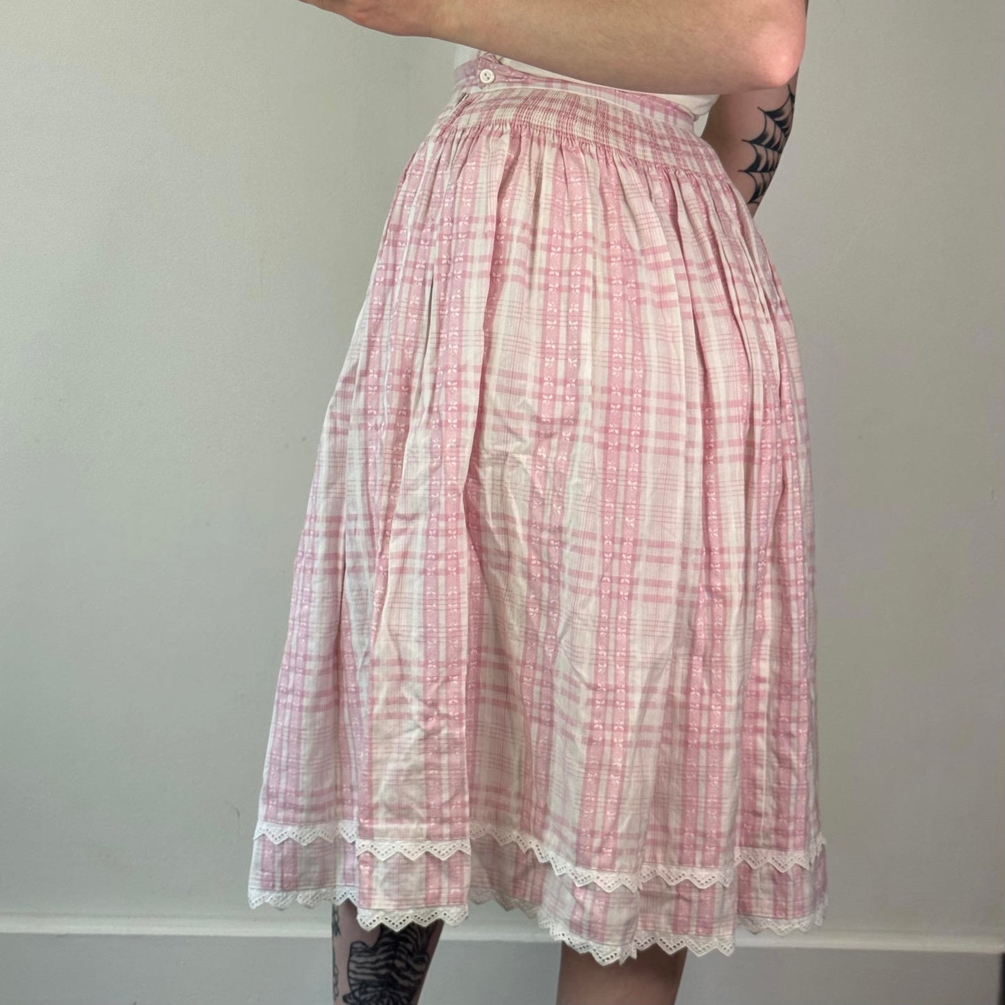 Vintage high waist gingham tartan coquette maxi skirt a line frilly kitsch