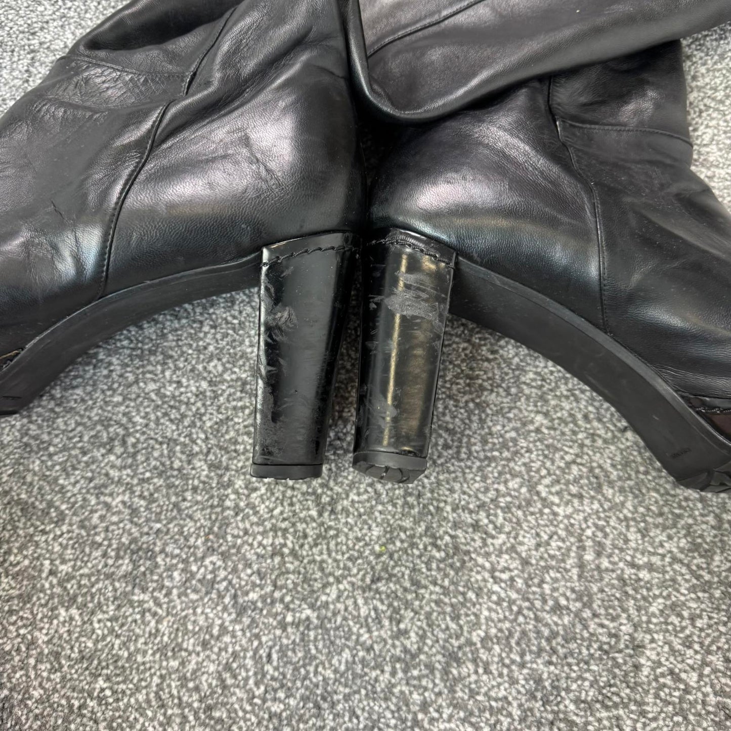 Stuart Weitzman black nappa leather over the knee buckle up boots heeled UK 8