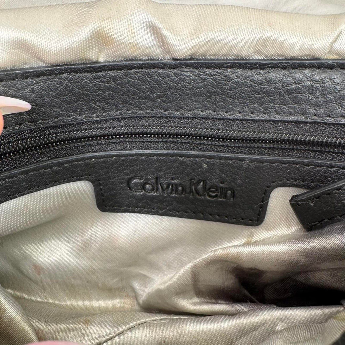 Calvin Klein faux leather mini shoulder bag micro buckle silver black