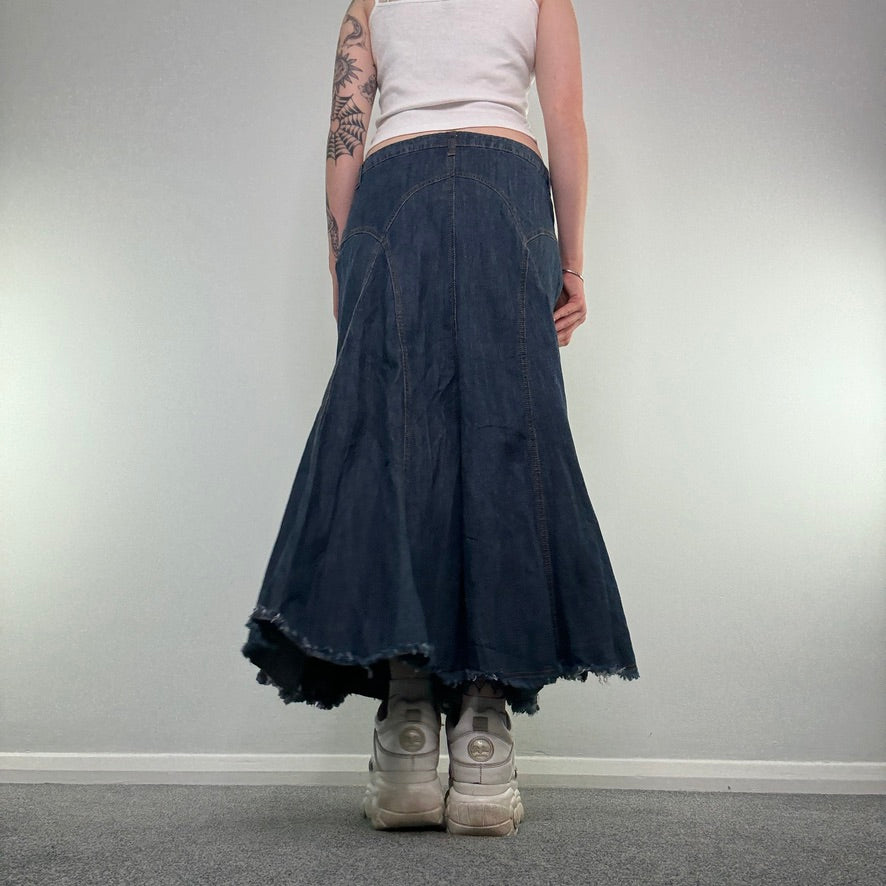 Y2K vintage western style contrast stitch maxi skirt