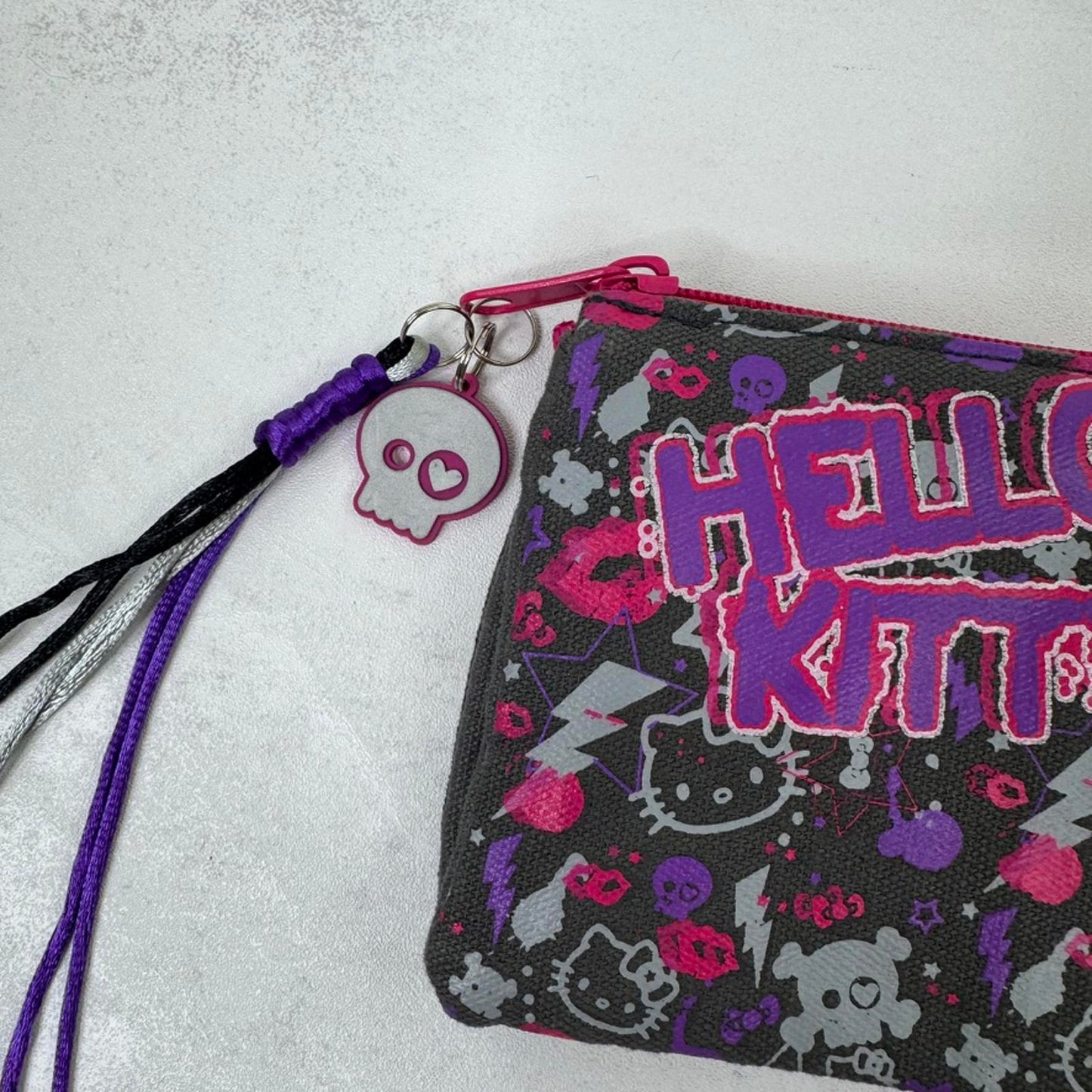 Vintage Hello Kitty Sanrio pencil case / makeup bag star charm skull