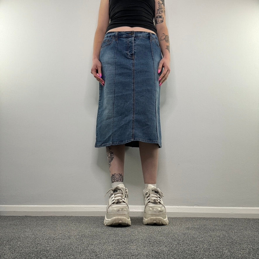 Y2K denim midi skirt