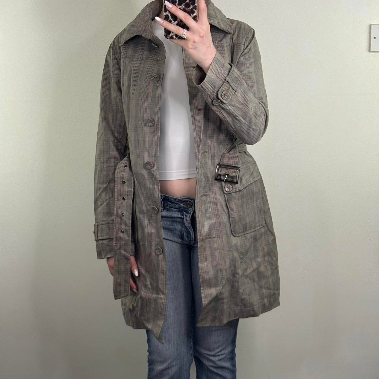 Y2K vintage Koan tartan trench jacket coat lightweight with belt/ hood archive