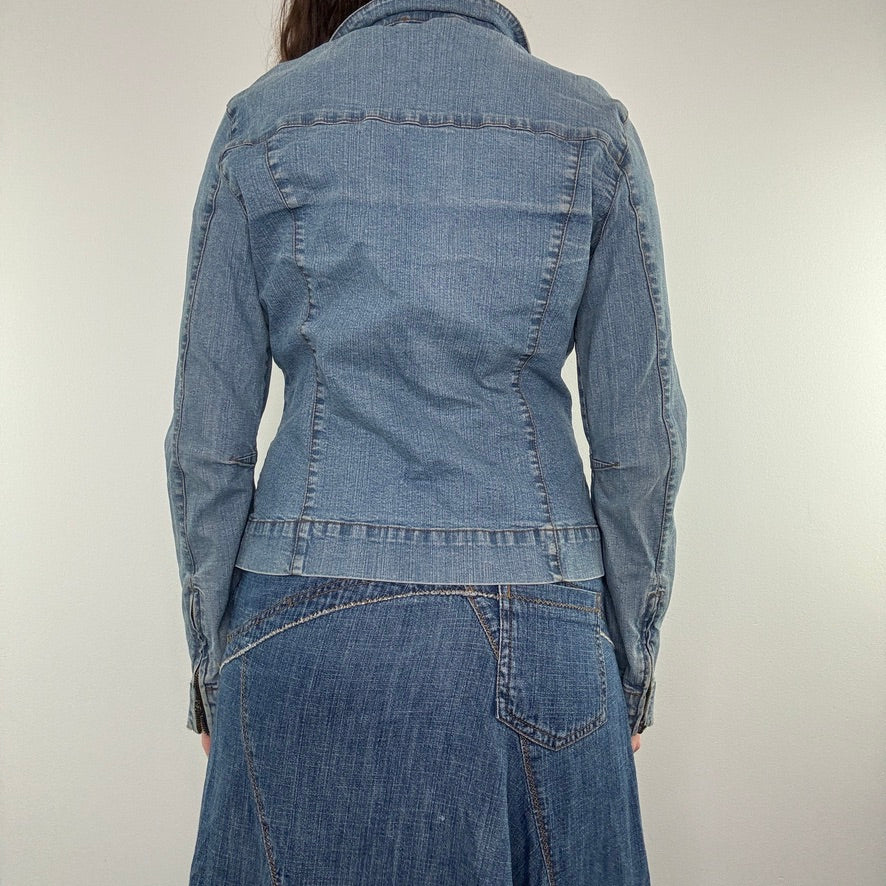 Y2K zip up stretchy denim jacket