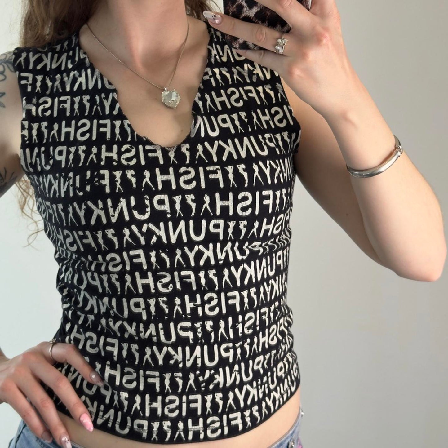 Y2K vintage Punkyfish tank top v neck graphic print text
