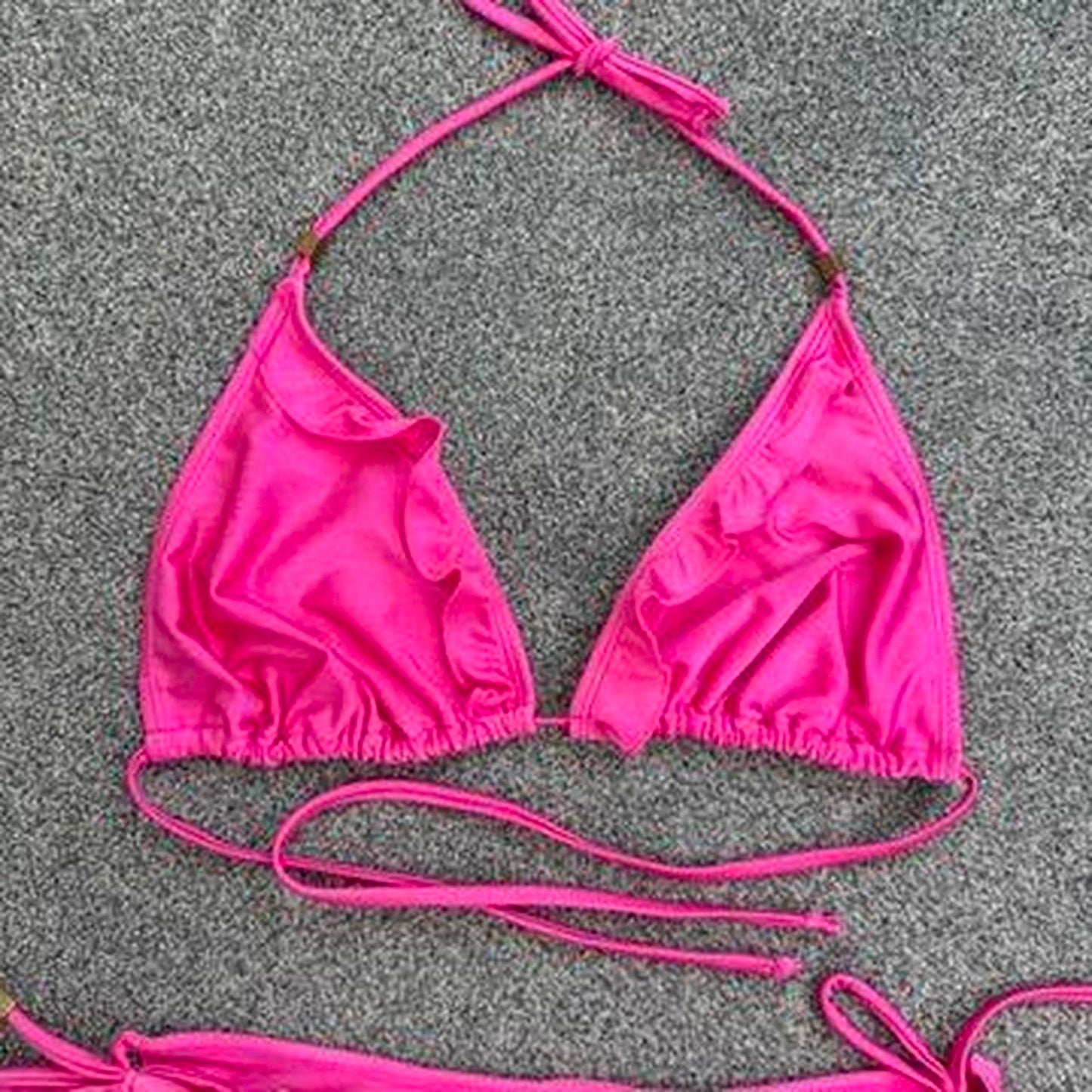 Y2K vintage shimmer matching bikini set halter neck ruffle frilly hot pink