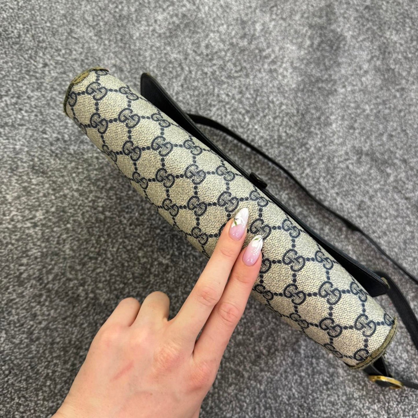 Vintage Gucci Ophidia canvas crossbody bag monogram navy blue cream clutch