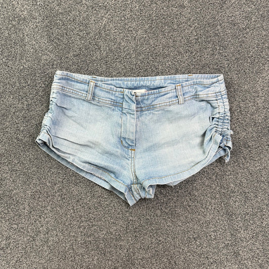 Y2K micro low rise ruched side denim shorts