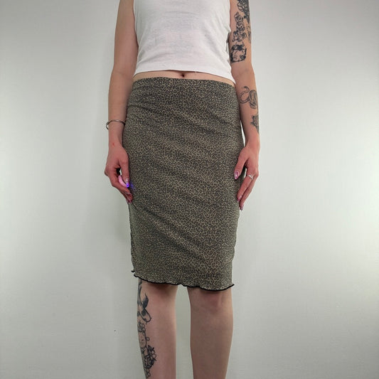 Y2K vintage mesh leopard print midi skirt